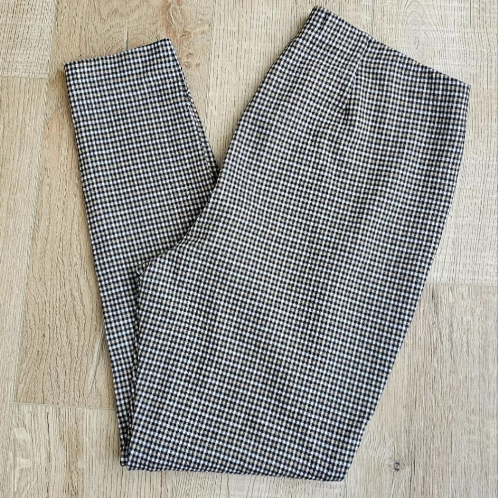 Cream and Tan Skinny Pants with Classic Geometric Design